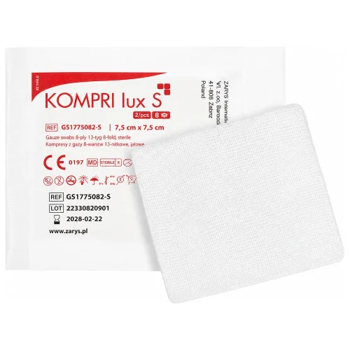 ZARYS KOMPRI lux S - steril gézkompressz 7,5 x 7,5 cm (tasak)